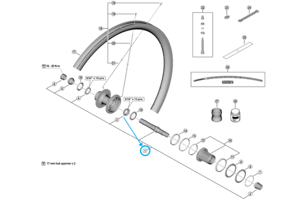 Shimano Achse komplett WH-RX880-TL-R12 hinten